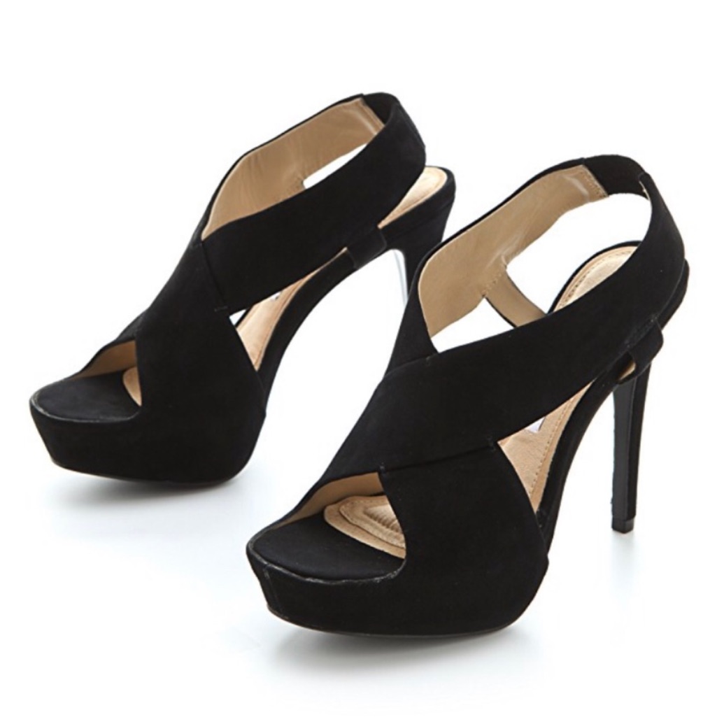 Diane Von Furstenberg Zia Ll Black Suede Platform Slingback Heels Sandals - 10
